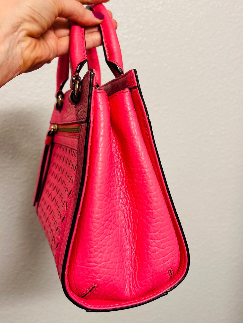 Kate Spade Pink Perforated Leather Satchel with Gold Hardware and Crossbody - Picture 5 of 6